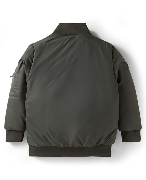 Pine Kids Woven Full Sleeves Bomber Jacket with Patch Detailing - Olive Green