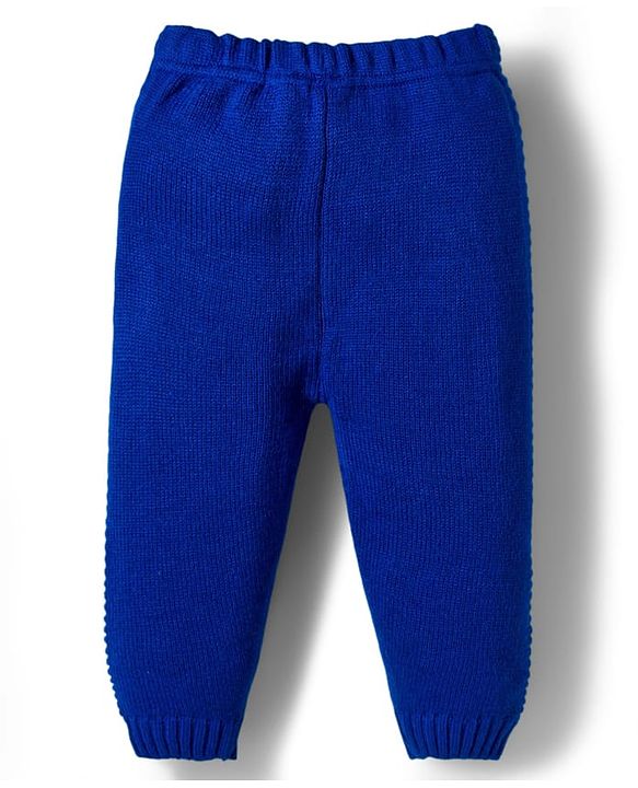 Babyhug Knitted Full Sleeves Striped Hooded Sweater Set - Royal Blue