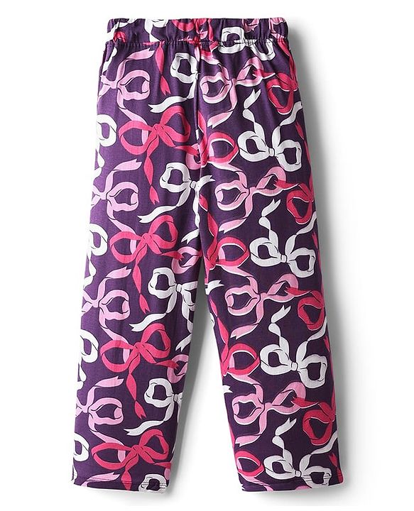 Pine Kids Cotton Knit Full Sleeves Co-Ord Night Suit With Bow Print - Purple