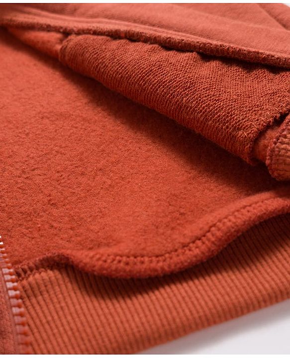 Babyhug Fleece Knit Full Sleeves Hooded Sweatjacket With Fun Time Patch & Kangaroo Pockets - Brown