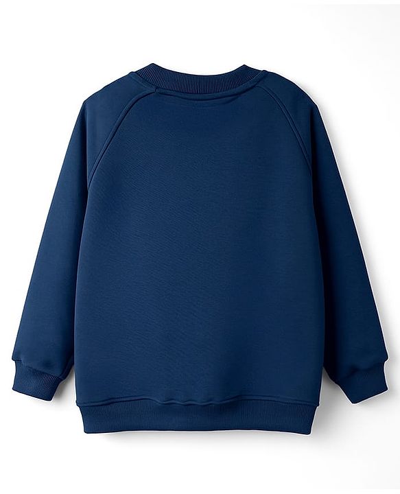 Babyhug Fleece Knit Full Raglan Sleeves Sweatjacket With Football HD Print & Kangaroo Pockets - Navy Blue