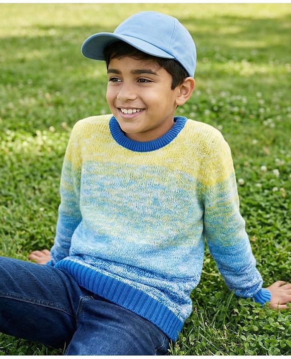 Pine Kids Knit Full Sleeves Pullover Sweater with Ombre Design - Multicolor