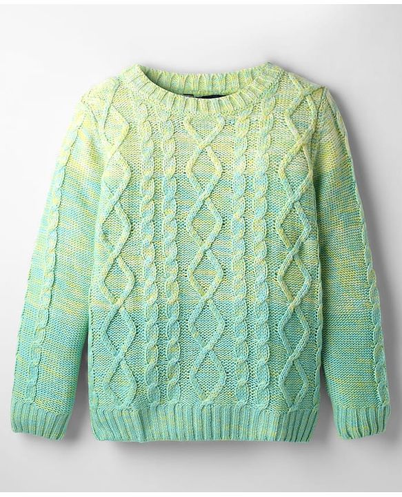 Pine Kids Knit Full Sleeves Pullover Sweater with Cable Knit & Ombre Design - Light Green