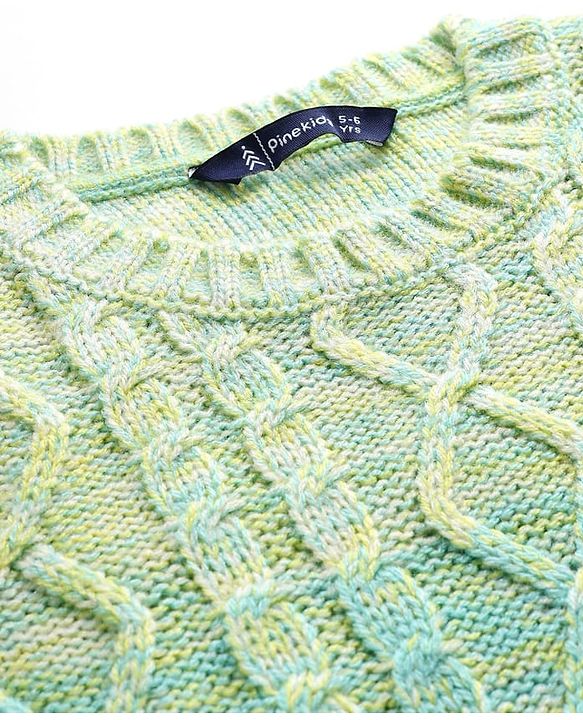 Pine Kids Knit Full Sleeves Pullover Sweater with Cable Knit & Ombre Design - Light Green