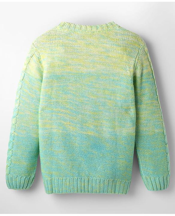 Pine Kids Knit Full Sleeves Pullover Sweater with Cable Knit & Ombre Design - Light Green