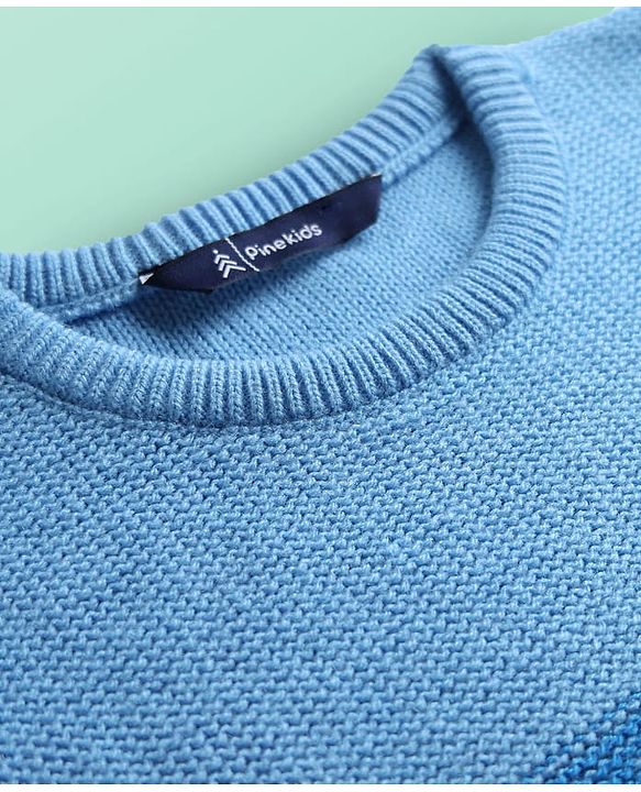 Pine Kids Knit Full Sleeves Pullover Sweater with Color Block & Car Design - Multicolor