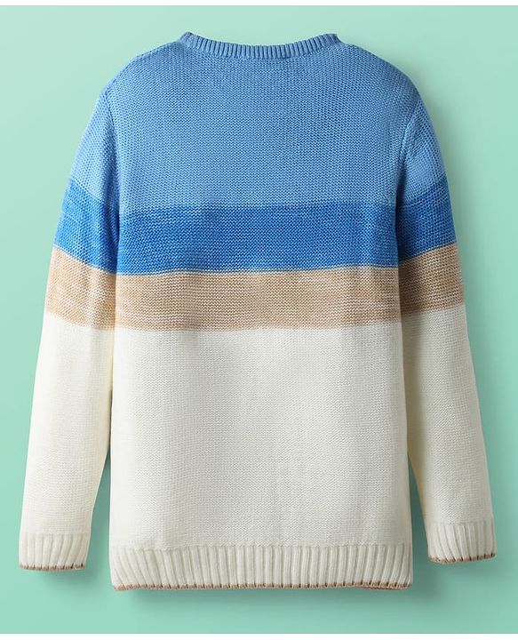 Pine Kids Knit Full Sleeves Pullover Sweater with Color Block & Car Design - Multicolor