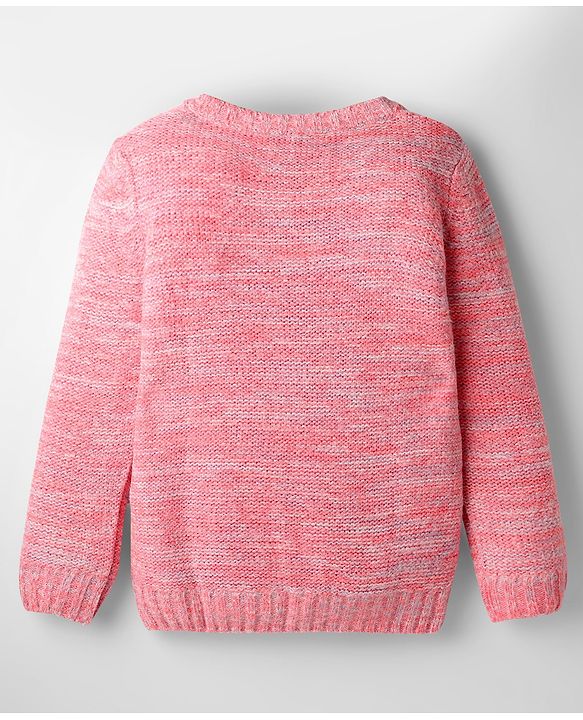 Pine Kids Knit Full Sleeves Pullover Sweater with Smile Embroidery - Pink