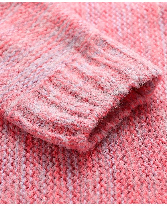 Pine Kids Knit Full Sleeves Pullover Sweater with Smile Embroidery - Pink