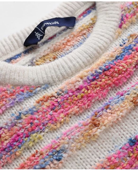 Pine Kids Knit Full Drop Shoulder Sleeves Pullover Sweater with Stripe Design - Multicolor