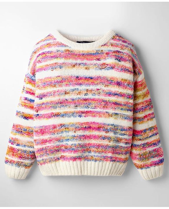 Pine Kids Knit Full Drop Shoulder Sleeves Pullover Sweater with Stripe Design - Multicolor