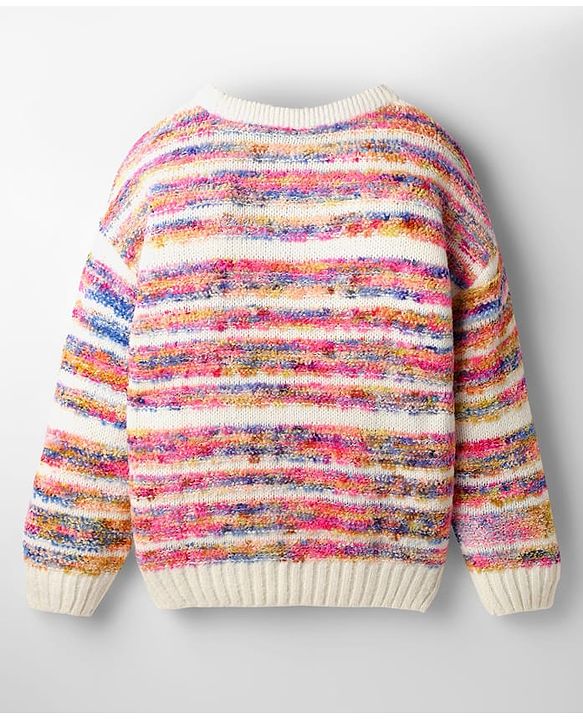 Pine Kids Knit Full Drop Shoulder Sleeves Pullover Sweater with Stripe Design - Multicolor