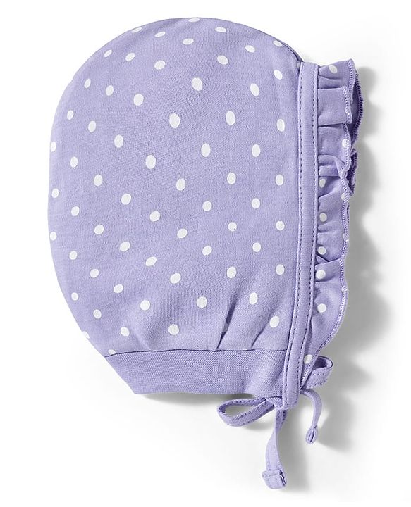Babyhug 100% Cotton Bonnet Cap with Floral Print & Frill Detailing Pack of 2 Purple & Lilac - Diameter 16.50 cm