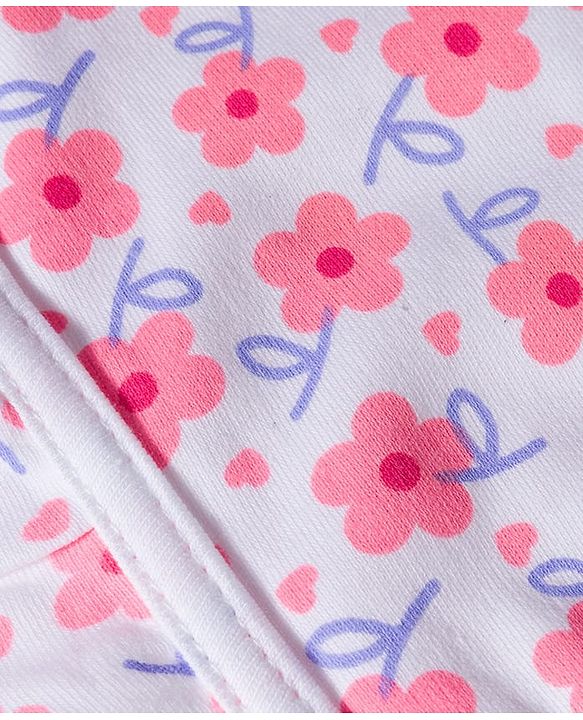 Babyhug 100% Cotton Bonnet Cap with Floral Print & Frill Detailing Pack of 2 Purple & Lilac - Diameter 16.50 cm