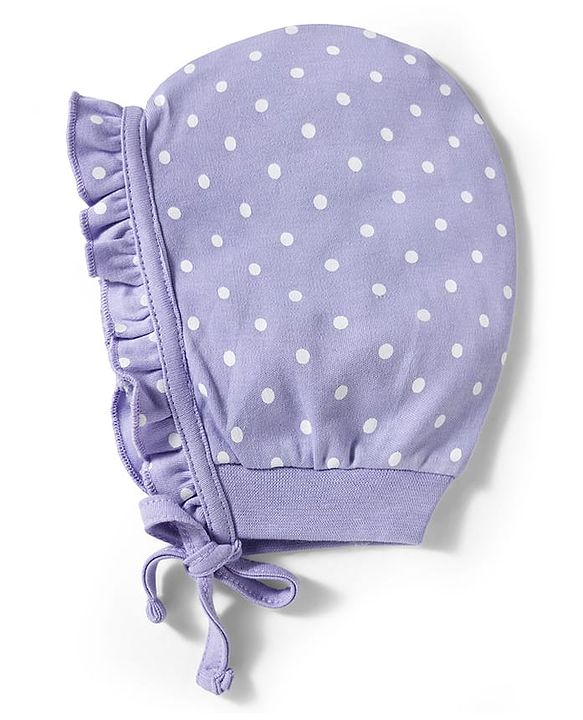 Babyhug 100% Cotton Bonnet Cap with Floral Print & Frill Detailing Pack of 2 Purple & Lilac - Diameter 16.50 cm