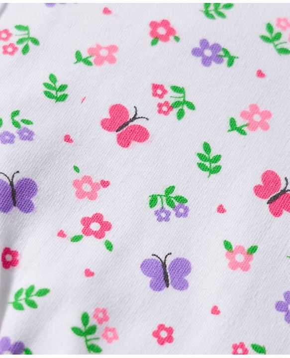 Babyhug 100% Cotton Bonnet Cap with Floral Print & Polka Dot Pack of 2 White & Purple - Diameter 14 cm