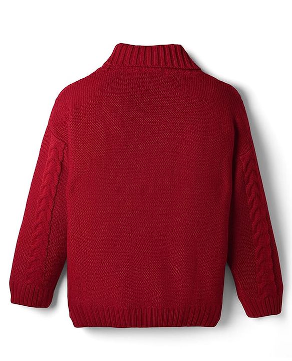 Pine Kids Knit Full Drop Shoulder Sleeves Turtle Neck Pullover Sweater with Cable Knit Design - Red