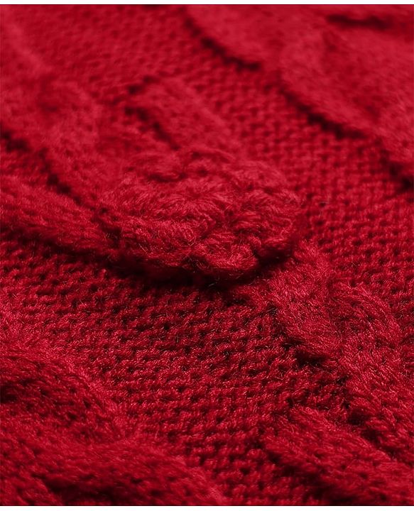 Pine Kids Knit Full Drop Shoulder Sleeves Turtle Neck Pullover Sweater with Cable Knit Design - Red