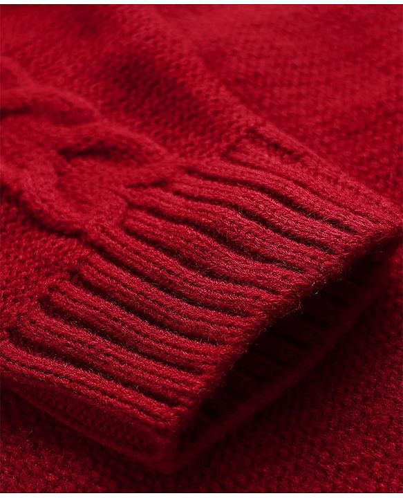 Pine Kids Knit Full Drop Shoulder Sleeves Turtle Neck Pullover Sweater with Cable Knit Design - Red