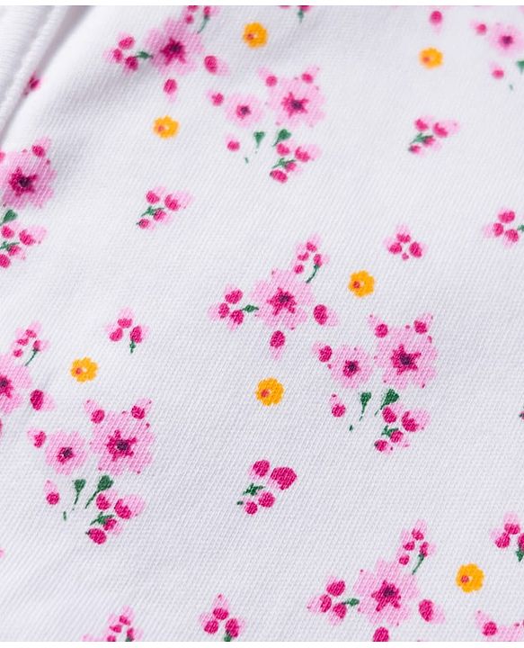Babyhug 100% Cotton Bonnet Cap with Floral Print & Polka Dot Pack of 2 White & Purple - Diameter 15.75 cm