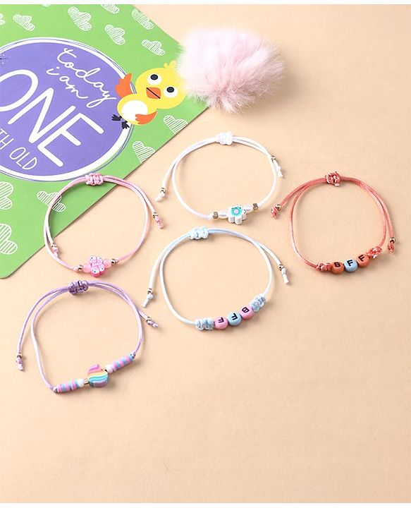 Babyhug Female BFF Free Size Friendship Bands Pack of 5 - Multicolor