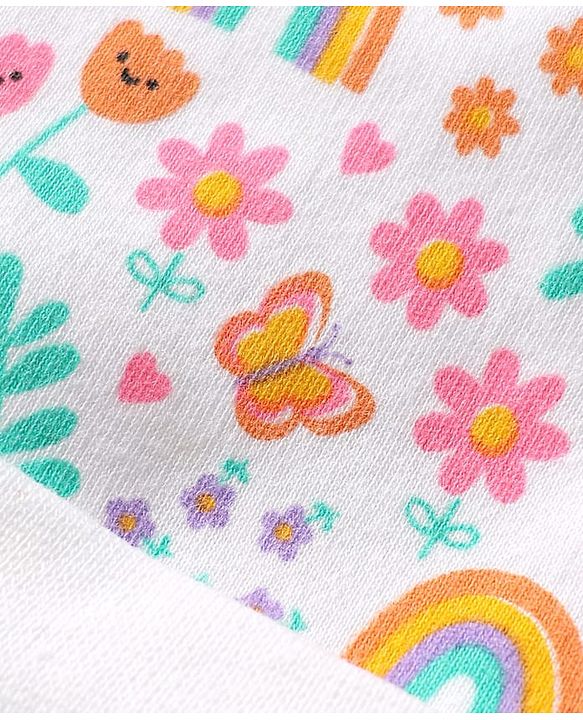 Babyhug 100% Cotton Interlock Knit Cap Mittens Booties With Floral Print White - Diameter 9 cm