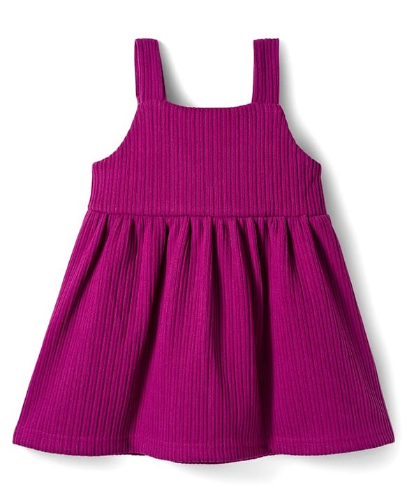 Babyhug Cotton Knit Full Sleeves Frock & Inner T-Shirt With Floral Print - Wine & White