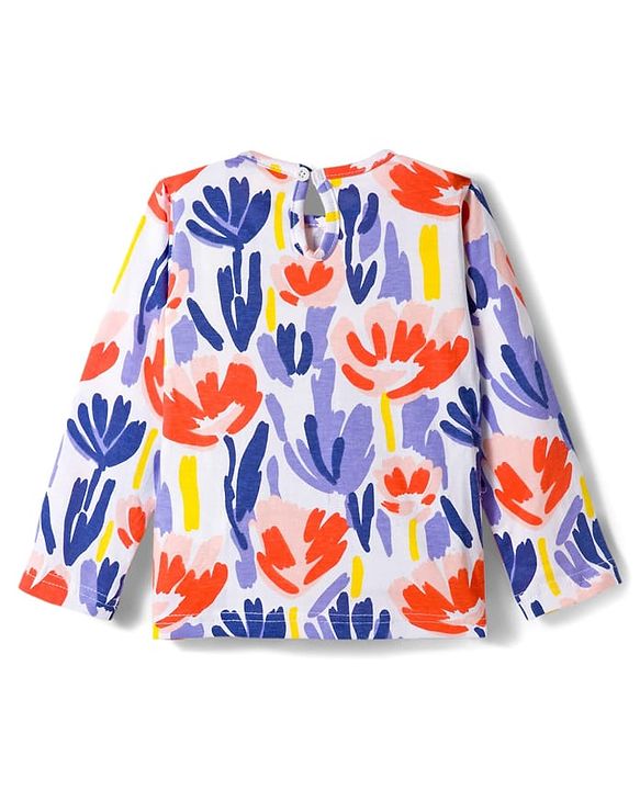 Babyhug Cotton Knit Full Sleeves Frock & Inner T-Shirt With Floral Print - Wine & White