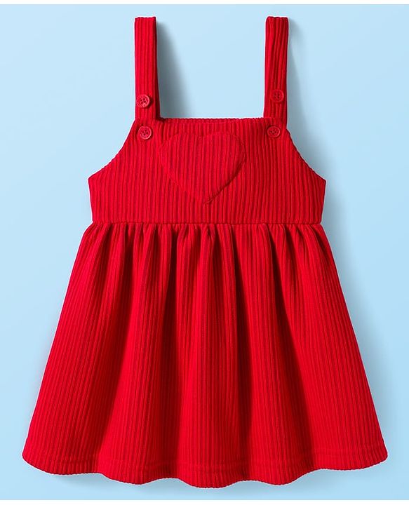 Babyhug Cotton Knit Full Sleeves Inner Tee & Frock With Floral & Star Print - Red & White
