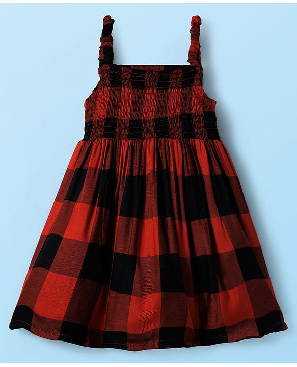 Babyhug Cotton Woven Checkered Frock with Full Sleeves Inner Tee - Red & White