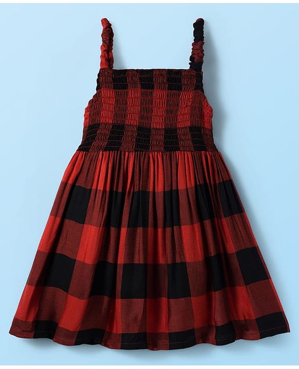 Babyhug Cotton Woven Checkered Frock with Full Sleeves Inner Tee - Red & White