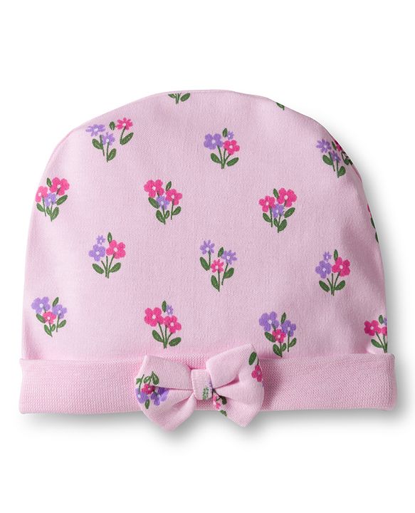 Babyhug 100% Cotton Interlock Knit Cap Mittens & Booties Set With Floral Print Pink - Diameter 9.5 cm