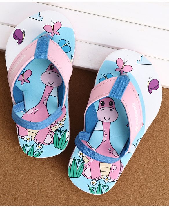 Cute Walk by Babyhug Flip Flops With Dino & Butterfly Print - Pink