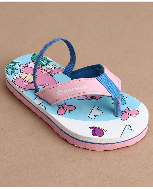 Cute Walk by Babyhug Flip Flops With Dino & Butterfly Print - Pink