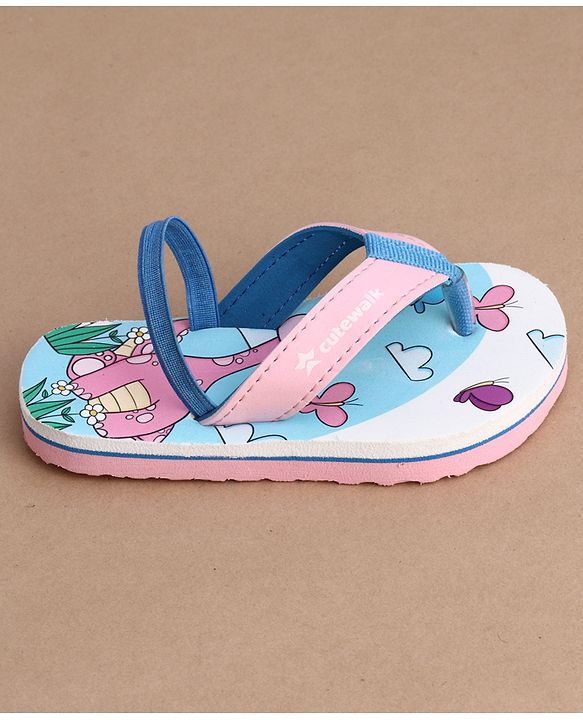 Cute Walk by Babyhug Flip Flops With Dino & Butterfly Print - Pink
