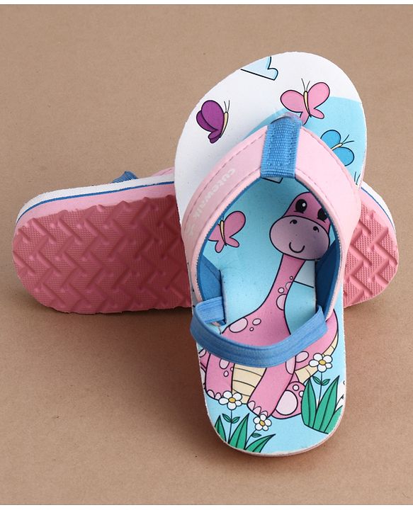 Cute Walk by Babyhug Flip Flops With Dino & Butterfly Print - Pink