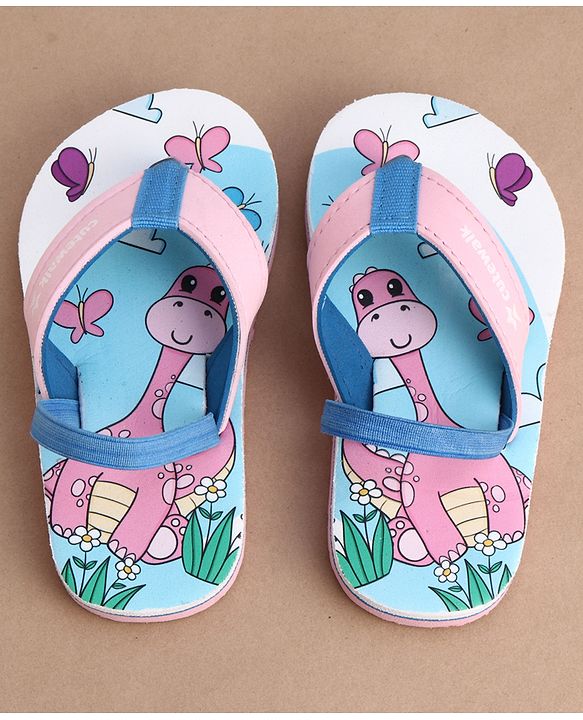 Cute Walk by Babyhug Flip Flops With Dino & Butterfly Print - Pink