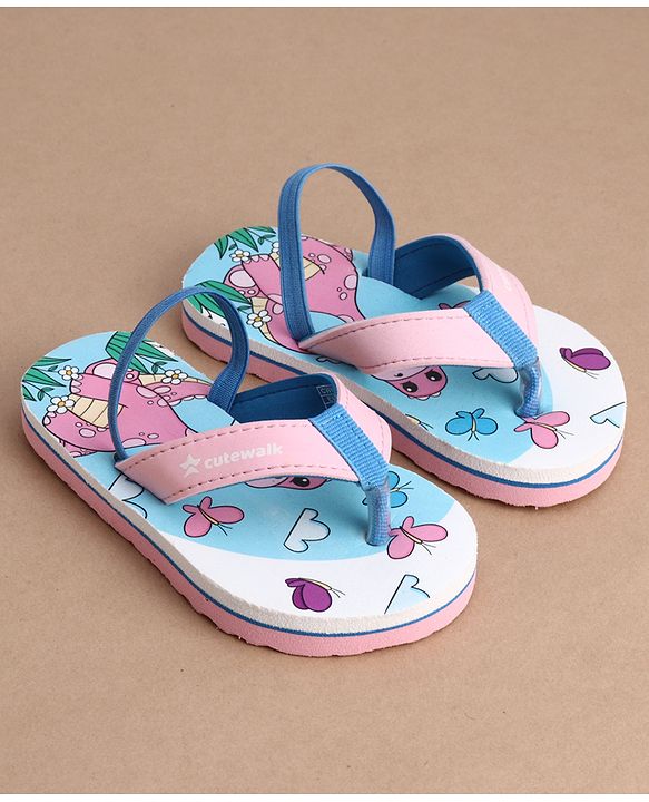 Cute Walk by Babyhug Flip Flops With Dino & Butterfly Print - Pink