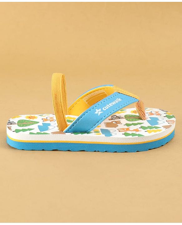 Cute Walk by Babyhug Flip Flops with Back Strap Closure & Jungle Safari Theme Print - Blue