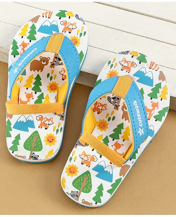 Cute Walk by Babyhug Flip Flops with Back Strap Closure & Jungle Safari Theme Print - Blue