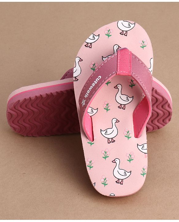 Cute Walk by Babyhug Flip Flops With Duck Print - Pink