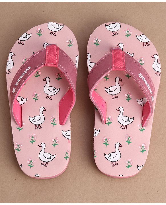 Cute Walk by Babyhug Flip Flops With Duck Print - Pink