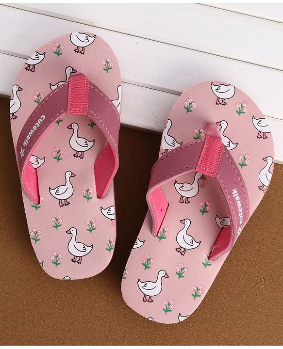 Cute Walk by Babyhug Flip Flops With Duck Print - Pink