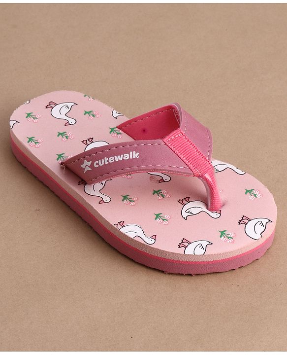Cute Walk by Babyhug Flip Flops With Duck Print - Pink