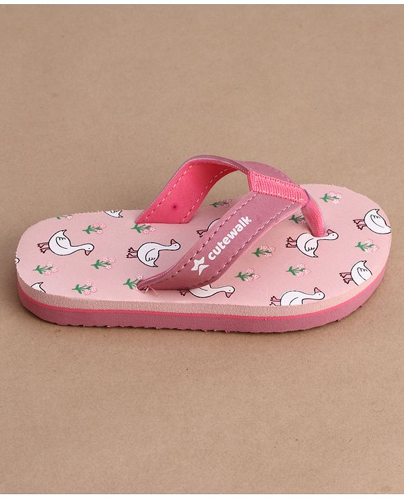 Cute Walk by Babyhug Flip Flops With Duck Print - Pink