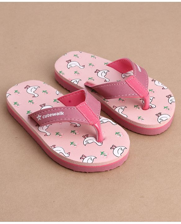 Cute Walk by Babyhug Flip Flops With Duck Print - Pink
