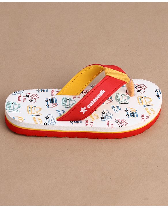 Cute Walk by Babyhug Flip Flops With Vehicle Print - White