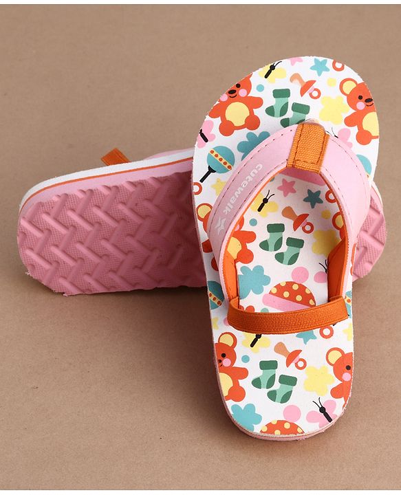 Cute Walk by Babyhug Flip Flops With Teddy Bear Print & Back Strap Closure - Pink