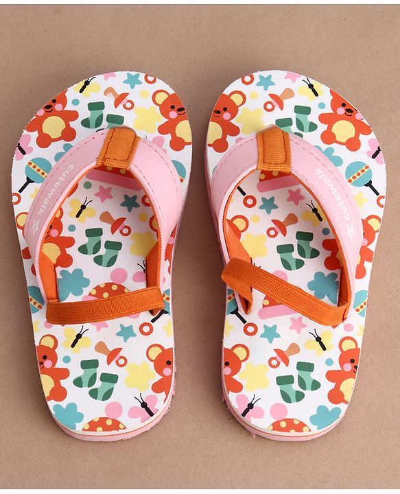 Cute Walk by Babyhug Flip Flops With Teddy Bear Print & Back Strap Closure - Pink