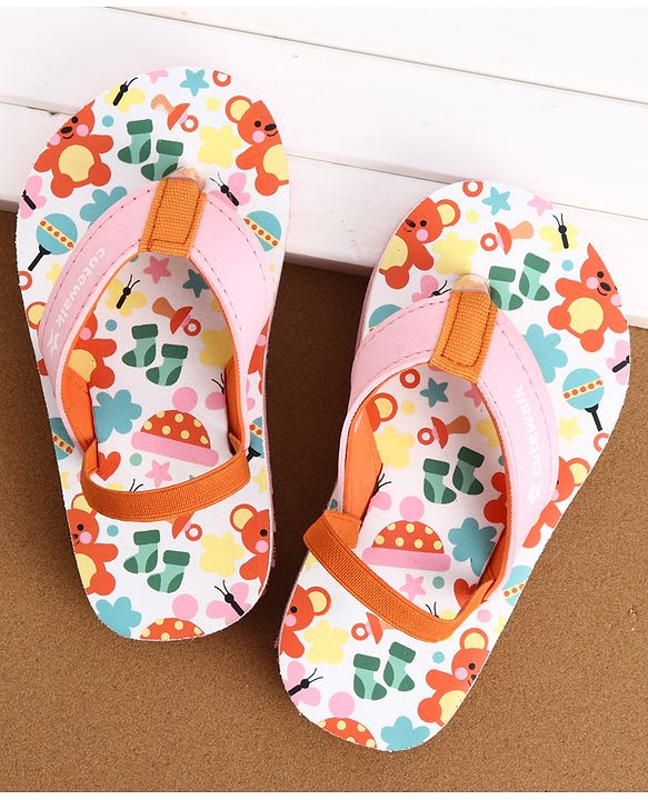 Cute Walk by Babyhug Flip Flops With Teddy Bear Print & Back Strap Closure - Pink